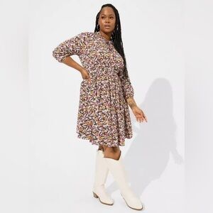 NWT Torrid Mini Stretch Challis Front Keyhole Dress Size 3X Floral 3/4 Sleeve